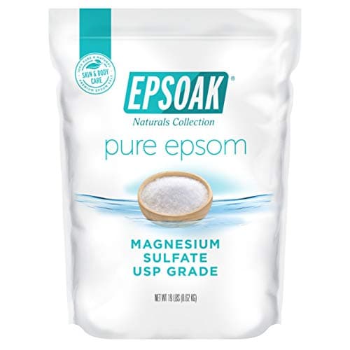 Epsoak Epsom Salt 19 lb resealable bag, white-and-blue packaging.